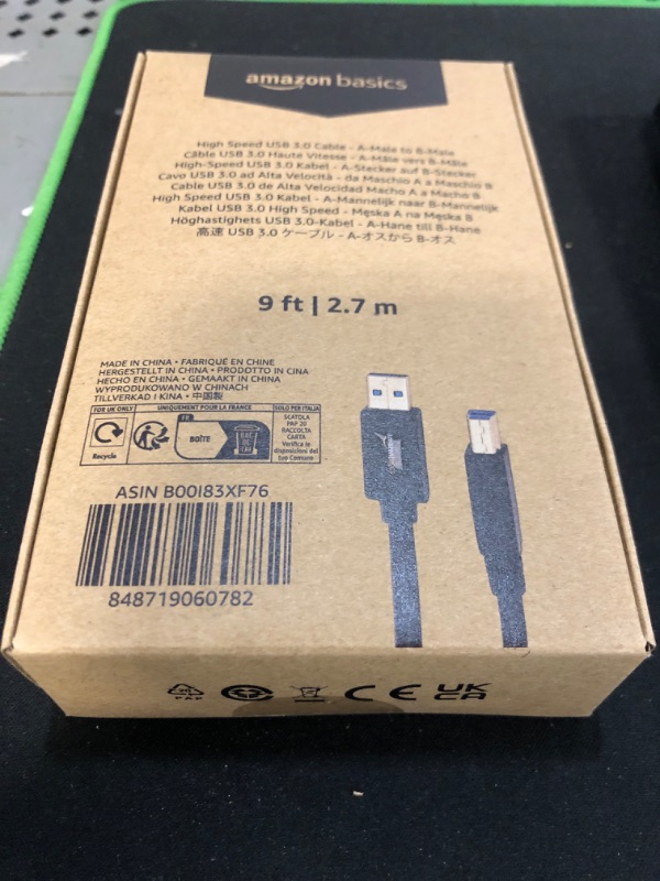 Photo 2 of Amazon Basics High Speed USB 3.0 Cable - A-Male to B-Male - 9 Feet (2.7 Meters) 9 Feet 1-Pack Standard Packaging- Factory Sealed