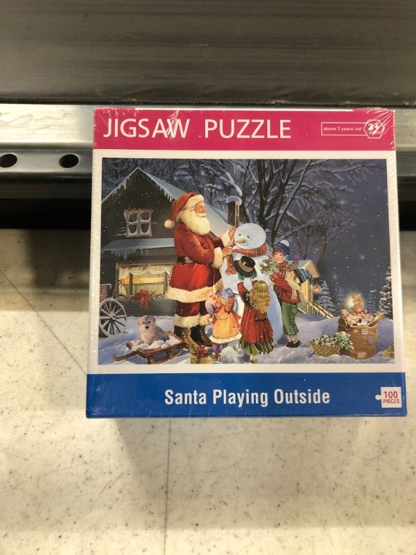 Photo 2 of KWYZ 100 Piece Jigsaw Puzzles for Kids - Santa Playing Outside, Puzzle for Kids Ages 4-8, 3-5 Christmas Jigsaw Puzzle Educational Toys for Boys Girls(15 x10 in)