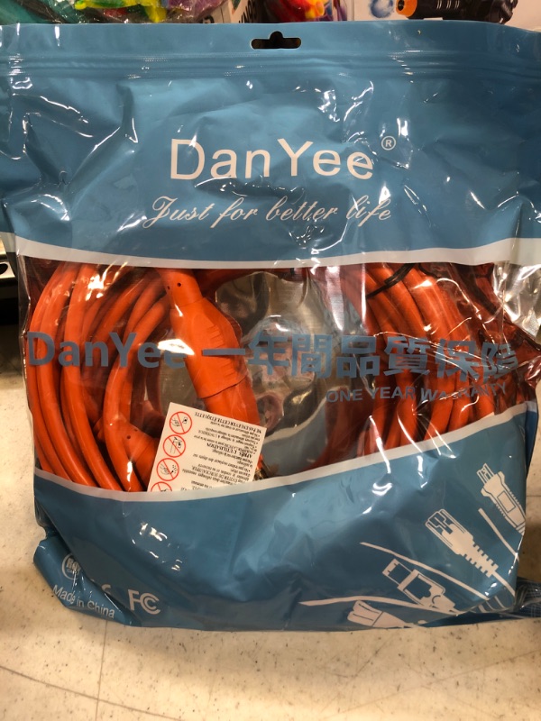 Photo 2 of UL Listed Waterproof Power Extension Cord ,DanYee Indoor/Outdoor(Marked General Use on The Tag) 16 AWG Heavy Duty AC SJTW Electrical Extension Cable (NEMA 5-15P to NEMA 5-15R) (15FT 2PACK, Orange) 15FT 2PACK Orange