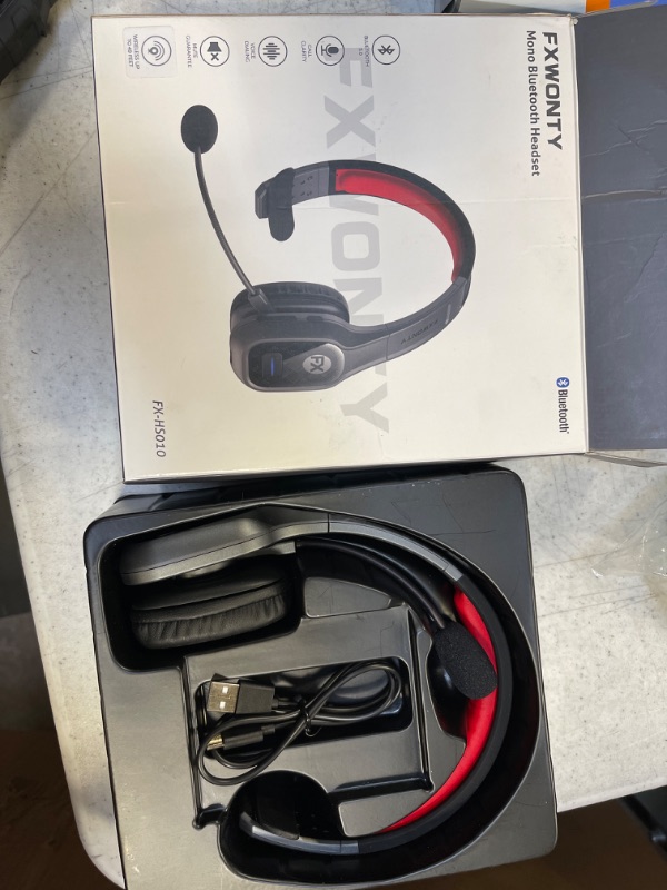 Photo 2 of FXWONTY Trucker Bluetooth Headset, Bluetooth Headset with Microphone Noise Canceling & Mute Button, Bluetooth 5.0 Multipoint Headphones for Trucker/Remote Worker/Online Class/Call Center/Zoom/Teams FX-HS010