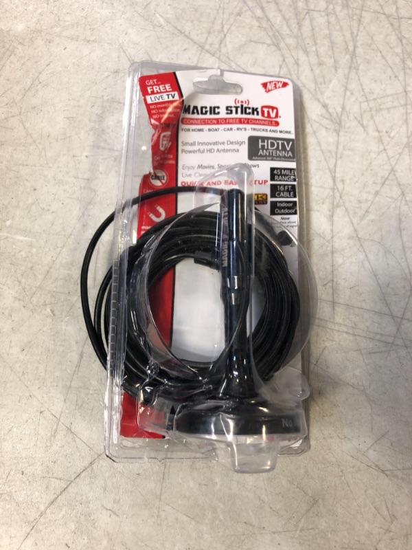 Photo 2 of Magic Stick TV - MS-45MAX Multi-Directional TV Antenna - Clear TV Antenna as seen on TV - 4k 1080p HD TV Antennas (High Definition) - Omnidirectional Indoor or Outdoor TV Antenna - Long Range - Black
USED