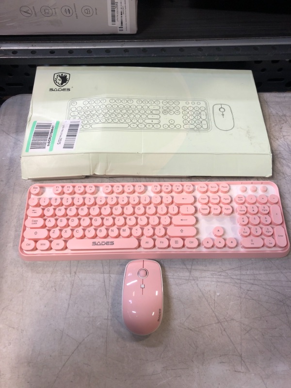 Photo 2 of SADES V2020 Wireless Keyboard and Mouse Combo,Pink Wireless Keyboard with Round Keycaps,2.4GHz Dropout-Free Connection,Long Battery Life,Cute Wireless Moues for PC/Laptop/Mac(Pink) white pink