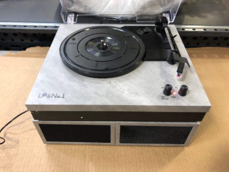 Photo 2 of LP&No.1 Record Player with External Speakers, 3 Speed Vintage Belt-Drive Vinyl Turntable with Bluetooth Playback & Auto-Stop ?Cement Ash?