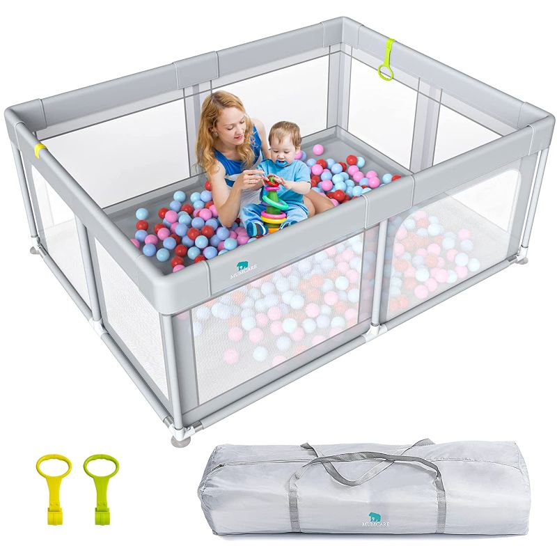 Photo 1 of Baby Playpen for Babies Toddler, Large Baby Playard, Indoor & Outdoor Kids Activity Center Fence with Anti-Slip Base, Sturdy Safe Breathable Mesh, Gray