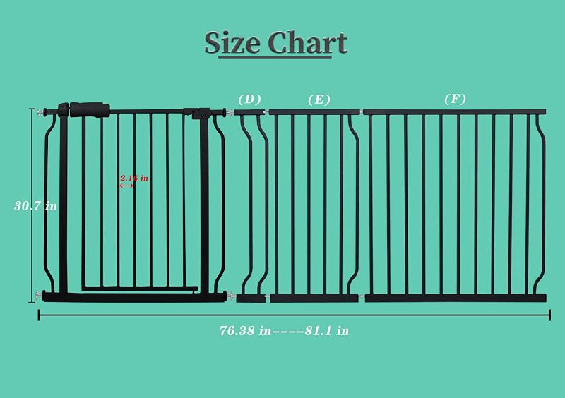 Photo 2 of  Extra Wide Baby Gate Extra Wide Extra Tall Dog Gates for Stairs Doorways Black Metal Tension Indoor Safety Gates with Pressure Mount 76.38-81.1 Inch