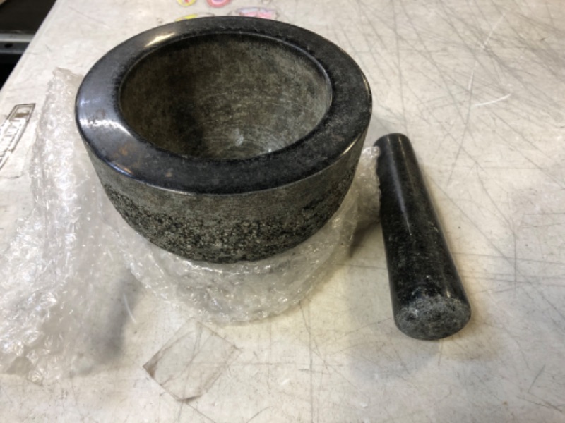 Photo 2 of HiCoup Mortar and Pestle Set - 6 Inch Granite, Large Molcajete Bowl with Stone Grinder - Spice, Herb and Avocado Masher for Guacamole, Salsa and Pesto - Holds 2 Cups