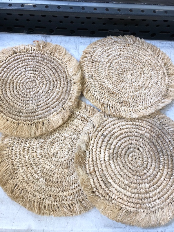 Photo 3 of 12 inch Handmade Woven Placemats Set of 4 - Boho Placemats Fair Trade Placemats Farmhouse Placemats, Wicker Placemats Rattan Placemats Round Placemats - Table Placemats Woven Chargers Rustic Wedding