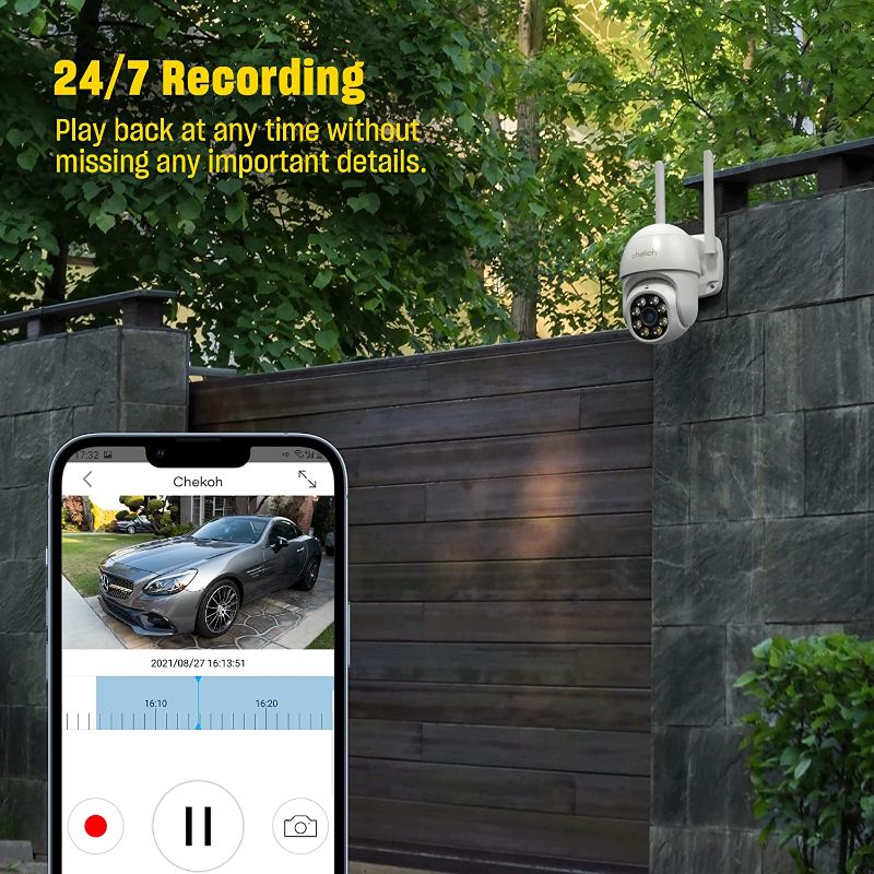 Photo 2 of 2K Security Cameras Outdoor - 3MP Color Night Vision Wireless WiFi Home Video Surveillance Pan & Tilt 360° View with Motion Detection Auto Tracking Smart Alerts, 2-Way Audio, IP66 Weatherproof
