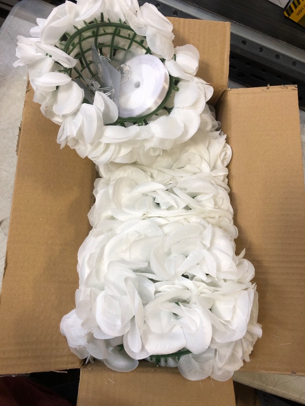 Photo 3 of 9 Inch Artificial Romantic Rose Flower Ball for Home Outdoor Wedding Party Centerpieces Decorations (5PCS, White)