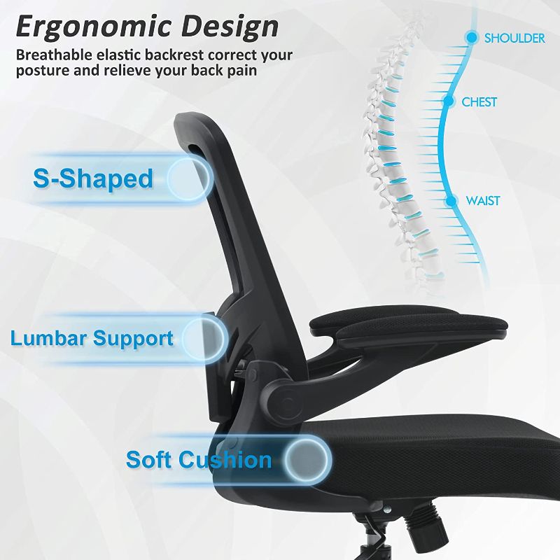 Photo 2 of FelixKing Office Chair, Ergonomic Desk Chair with Adjustable Height and Lumbar Support Swivel Lumbar Support Desk Computer Chair with Flip up Armrests for Conference Room (Black)
