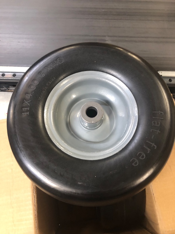 Photo 4 of 2 PCS 11x4.00-5" Flat Free Lawn Mower Tire on Wheel, 3/4" or 5/8" Bushing, 3.4"-4"-4.5 -5" Centered Hub, Universal Fit Smooth Tread Tire for Zero Turn Lawn Mowers, with Universal Adapter Kit