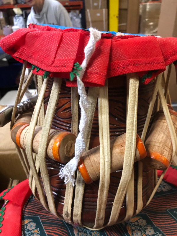 Photo 3 of MAHARAJA Concert Tabla Drum Set, 4½ Kg Copper Bayan, Designer, Finest Dayan with Padded Bag, Hammer, Cushions & Cover - Tabla Set Tabla Drums Tablas Indian Musical Instruments (PDI-69)
+++SLIGHTLY DAMAGED BOX+++, MISSING SOME PARTS
