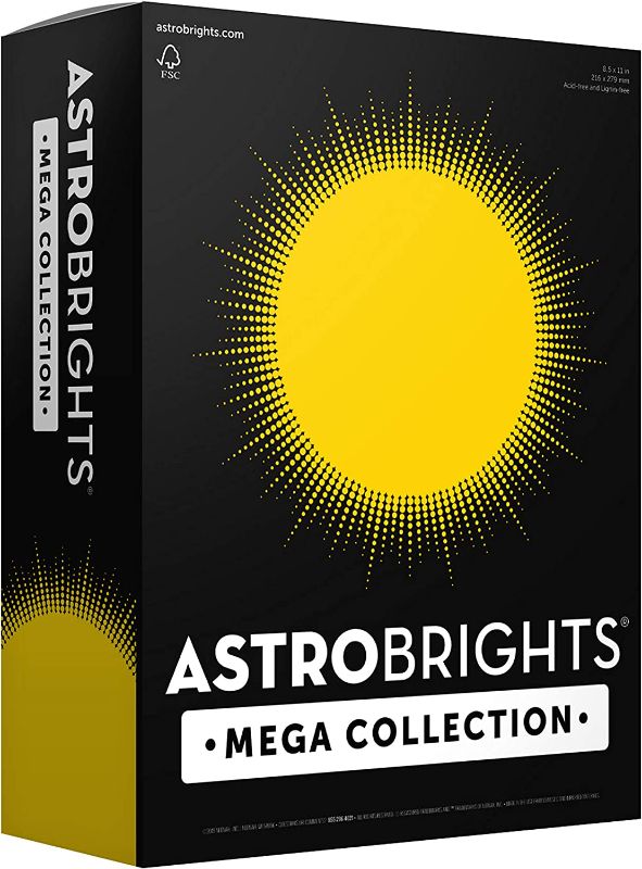 Photo 1 of Astrobrights Mega Collection, Colored Paper, Bright Yellow, 625 Sheets, 24 lb/89 gsm, 8.5" x 11"-MORE SHEETS! (91618), Solar, Ream
