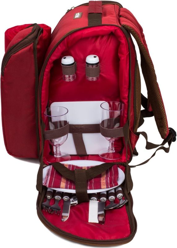 Photo 1 of apollo walker 2 Person Red Picnic Backpack with Cooler Compartment Includes Tableware & Fleece Blanket 45"x53"(red)
