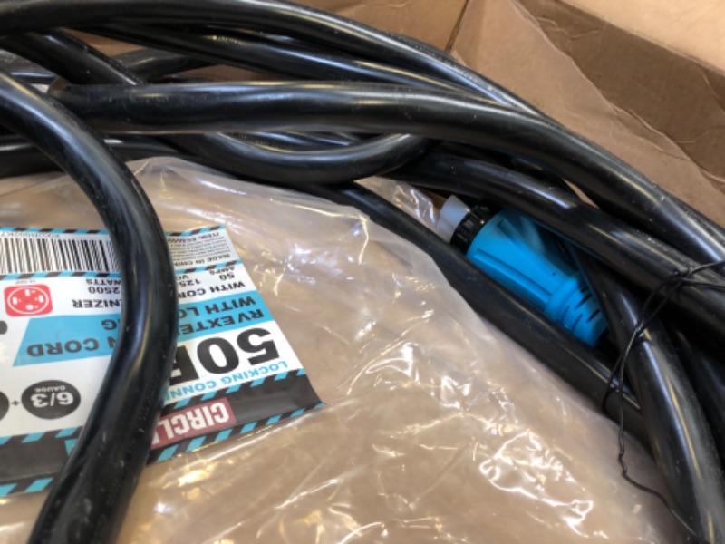 Photo 1 of CircleCord UL Listed 50 Amp 50 Feet RV / Generator Cord with Locking Connector, Heavy Duty 6/3+8/1 Gauge STW Wire, 14-50P Male and SS2-50R Twist Locking Female for RV Camper and Generator to House Blue 50 Amp 50 FT Locking