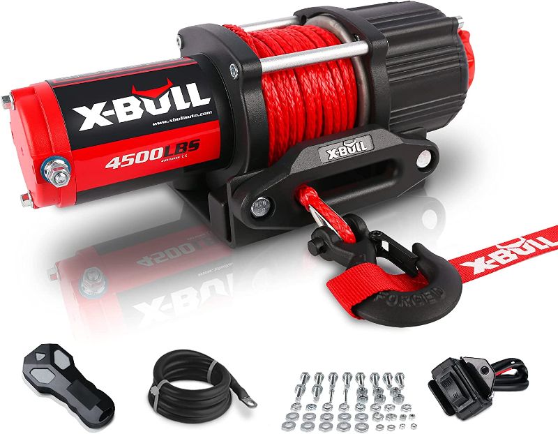 Photo 1 of X-BULL 4500 lbs Winch 12V Electric Winch Kits with Fairlead, ATV/UTV Winch with Waterproof Synthetic Rope Winch with Wireless Remotes and Mounting Bracket
