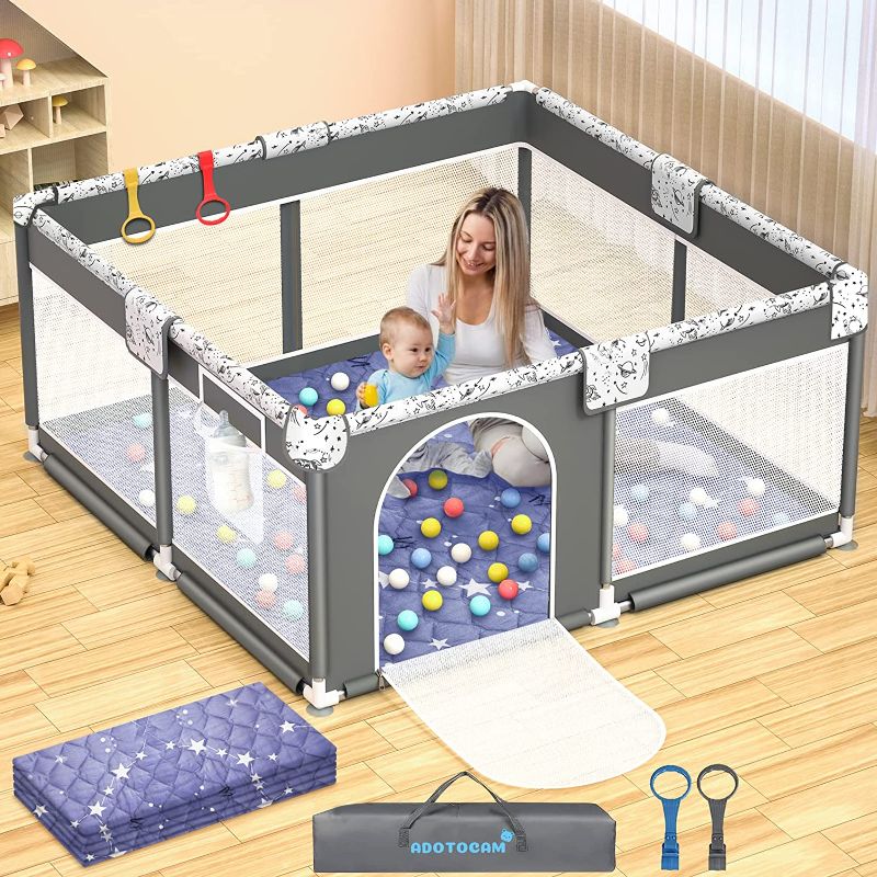 Photo 1 of Baby Playpen with Play Mat, Large Playpen for Babies with Gate, Indoor & Outdoor Baby Fence, Anti-Fall Play Yard with Soft Breathable Mesh, Kids Activity Center (50x50”)(White)
