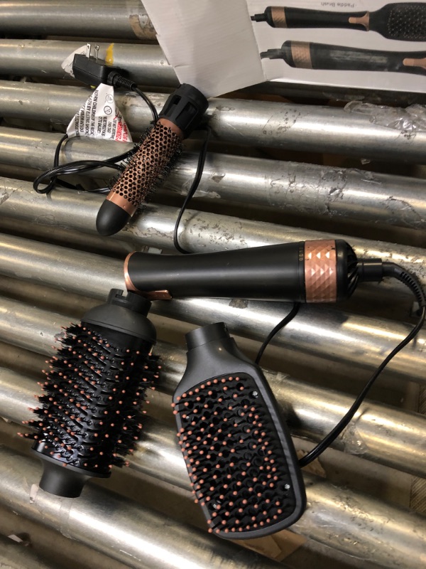 Photo 2 of 4 in 1 Hair Dryer Brush Set, Wizchark Ionic Hot Air Brush, Volumizer Anti-frizz Blow Dryer Brush, Straightening Curling Brush for Long&Short Hair W/4 Interchangeable Brush Heads Black Blowout Brush 4 in 1 Black Rose Gold