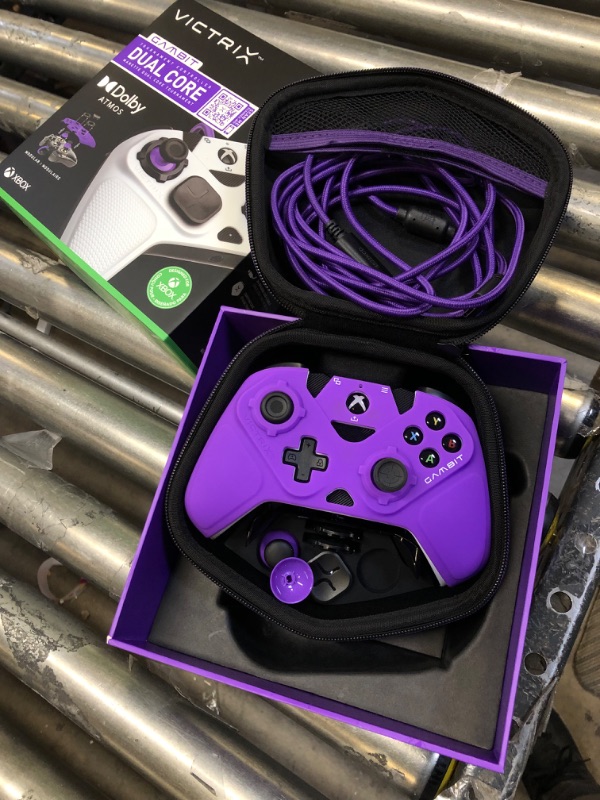 Photo 3 of Victrix Gambit World's Fastest Licensed Xbox Controller, Elite Esports Design with Swappable Pro Thumbsticks, Custom Paddles, Swappable White / Purple Faceplate for Xbox One, Series X/S, PC
