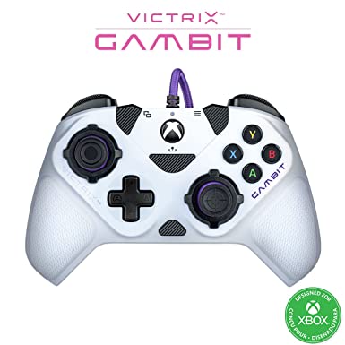 Photo 1 of Victrix Gambit World's Fastest Licensed Xbox Controller, Elite Esports Design with Swappable Pro Thumbsticks, Custom Paddles, Swappable White / Purple Faceplate for Xbox One, Series X/S, PC
