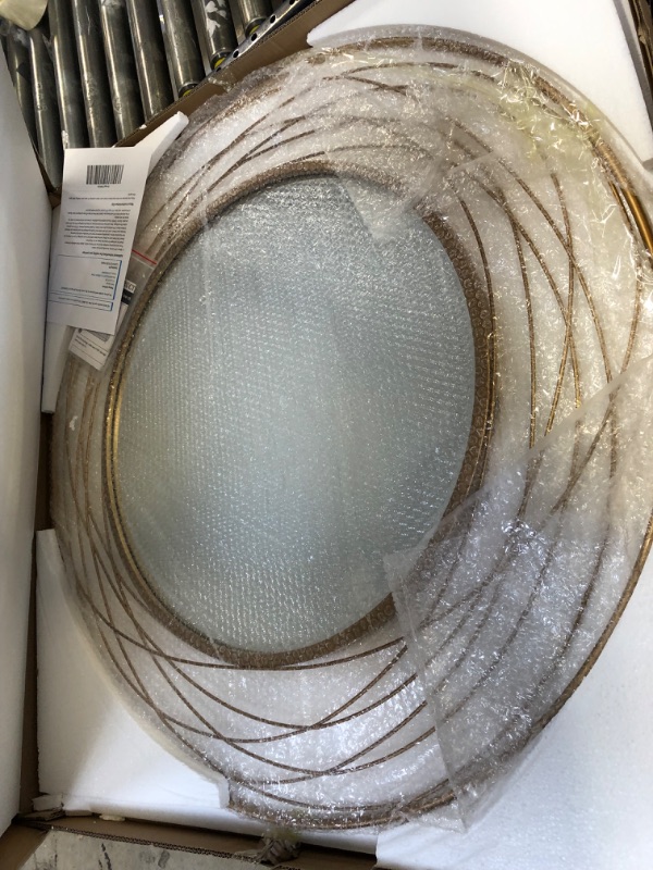 Photo 1 of 36" Gold Art Large Round Mirror with Metal Wire Frame, Circle Sunburst Wall-Mounted Mirror for Home Decor 36inch Gold