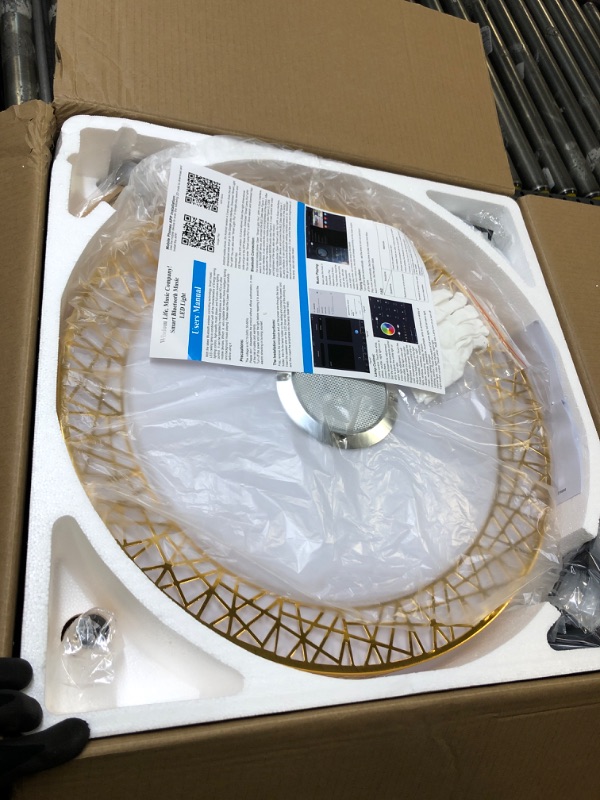 Photo 1 of Minfeng 42 Inch Retractable Ceiling Fan LED Light and Remote Control,Modern Chandelier with Bluetooth Music Player,Color Light Change 6 Speed 3 Timers for Home Decor Bedrooms etc,Gold Pendant Light D42 Inches with speaker Gold