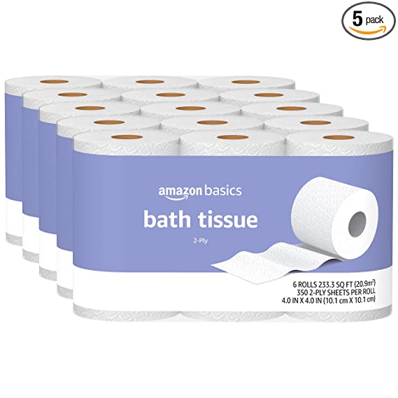 Photo 1 of Amazon Basics 2-Ply Toilet Paper, 6 Rolls (Pack of 5), 30 Rolls total
