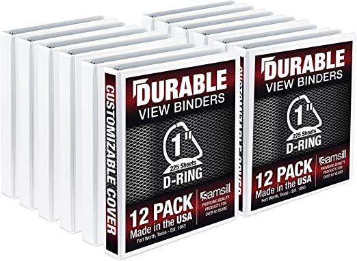 Photo 1 of Samsill Durable 1 Inch Binder, Made in The USA, D Ring Binder, Customizable Clear View Cover, White, 12 Pack, Each Holds 220 Pages
