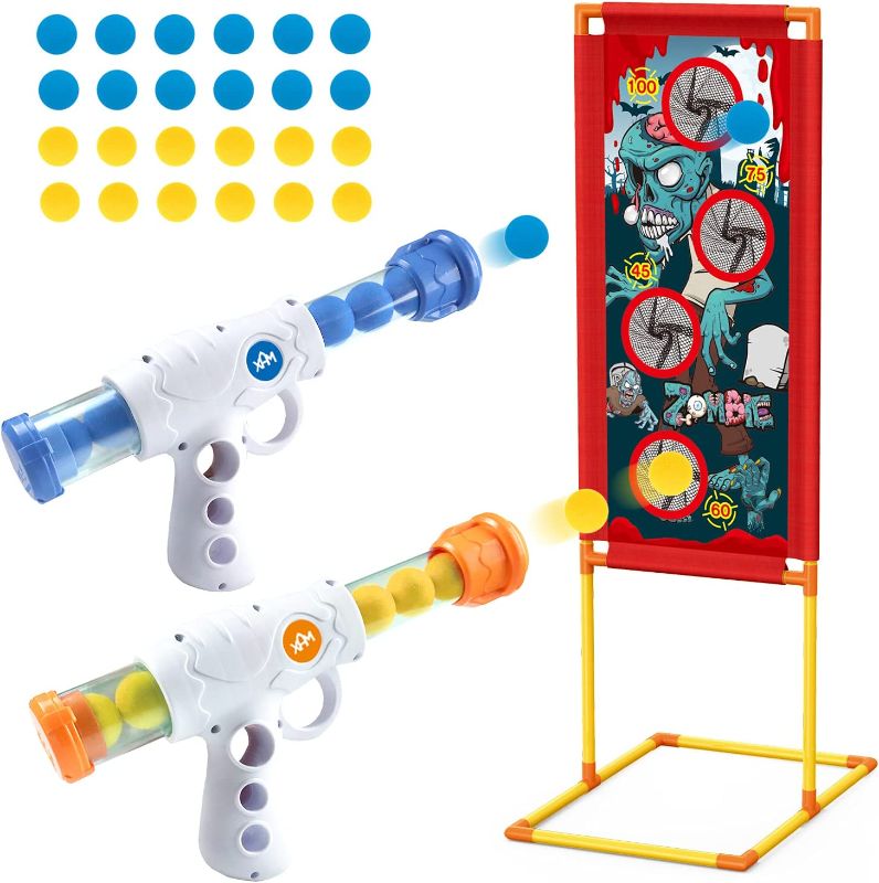 Photo 1 of JELOSO Shooting Game Toy for 5 6 7 8 9 10+ Years Old Kids, 2pk Foam Ball Popper Air Guns with Standing Shooting Target & 24 Foam Balls - Ideal Boys Girls Birthday Gifts - Compatible with Nerf Toys
