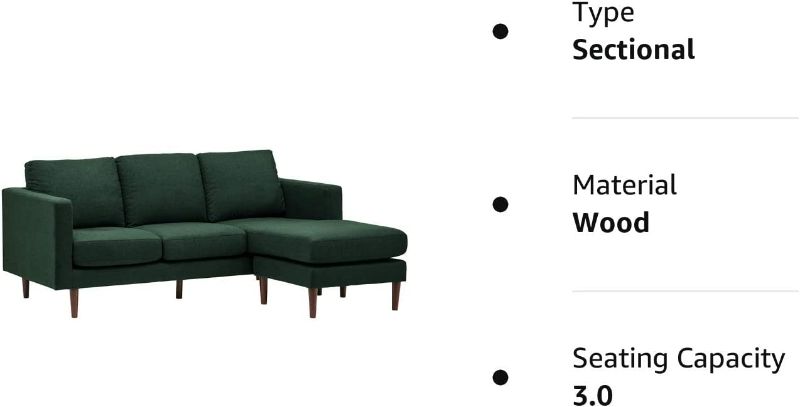 Photo 2 of Amazon Brand – Rivet Revolve Modern Upholstered Sofa with Reversible Sectional Chaise, 80"W, Heritage Green Heritage Green Sectional--- 79.9"D x 90"W x 79.9"H ----- new item Factory Sealed
