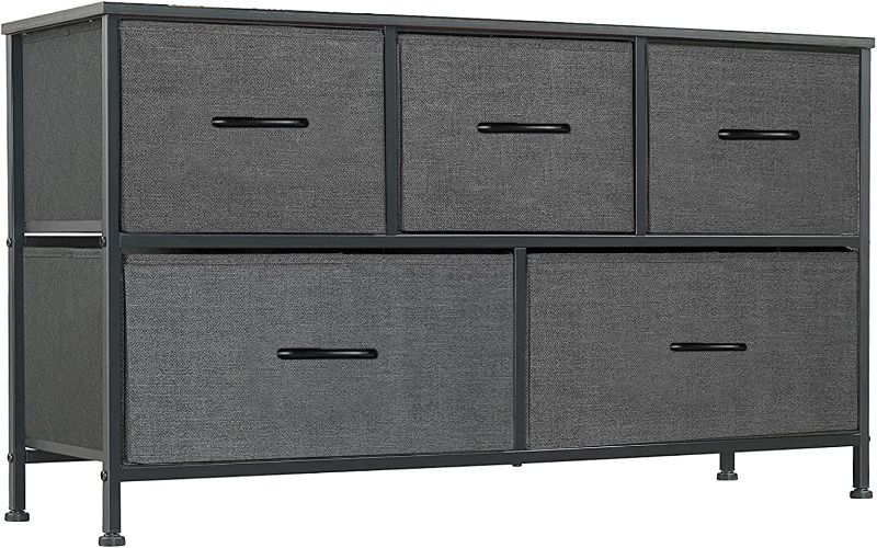 Photo 1 of 5 - Drawer Dresser for Bedroom, 21H x 40L X12''W Tall Chest of Drawers for Closet, Nursery, Entryway, Fabric Furniture Clothes Storage Tower Organizer with Steel, Wood Top (5- Drawer BEIGE)
***STOCK PHOTO FOR REFERENCE ONLY*** ITEM IS NOT GRAY