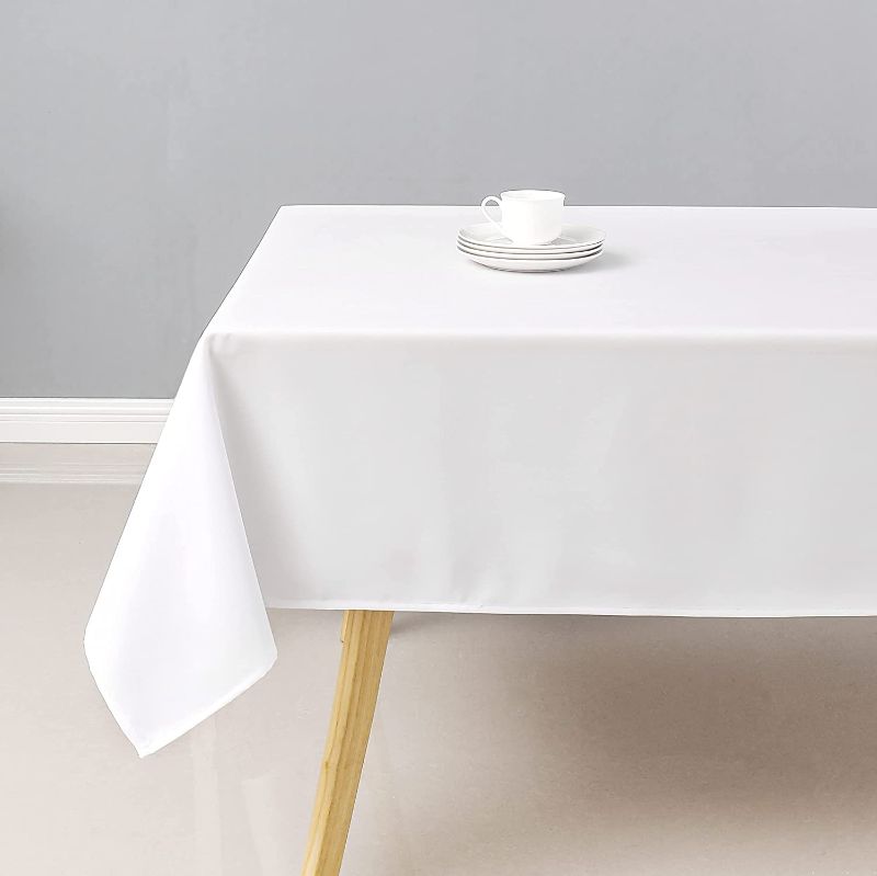 Photo 1 of  White Rectangle Tablecloth Wrinkle Resistant Washable Fabric Table Cloth, White