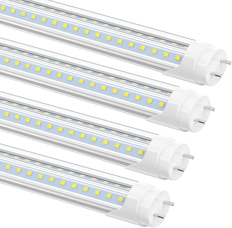 Photo 1 of JESLED T8 T10 T12 4FT LED Light Bulbs, 6000K Cool White, Clear Cover, 28W(75W Equivalent) 3680LM, V-Shaped, Replacement Fluorescent Bulbs, Ballast Bypass, Dual-end Powered, Bi-Pin G13 Base(4-Pack)
