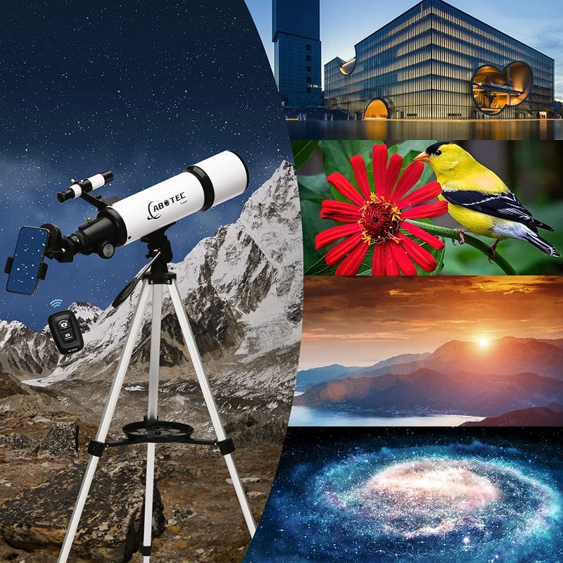 Photo 1 of ABOTEC Telescope, 80mm Aperture Telescopes for Adults Astronomy & Kids & Beginners, Portable 500mm Refracting Telescope (25X-250X) with an Adjustable Tripod, a Bag, a Phone Adapter & a Wireless Remote
