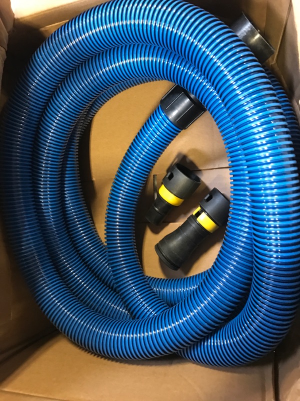 Photo 2 of  Heavy-Duty Shop Vacuum Hose – Blue Dust Collector  Polymer Dust Collection Hose w/ Swiveling Ports Prevent Twisting & Tangling - Dust Collectors for Woodworking
