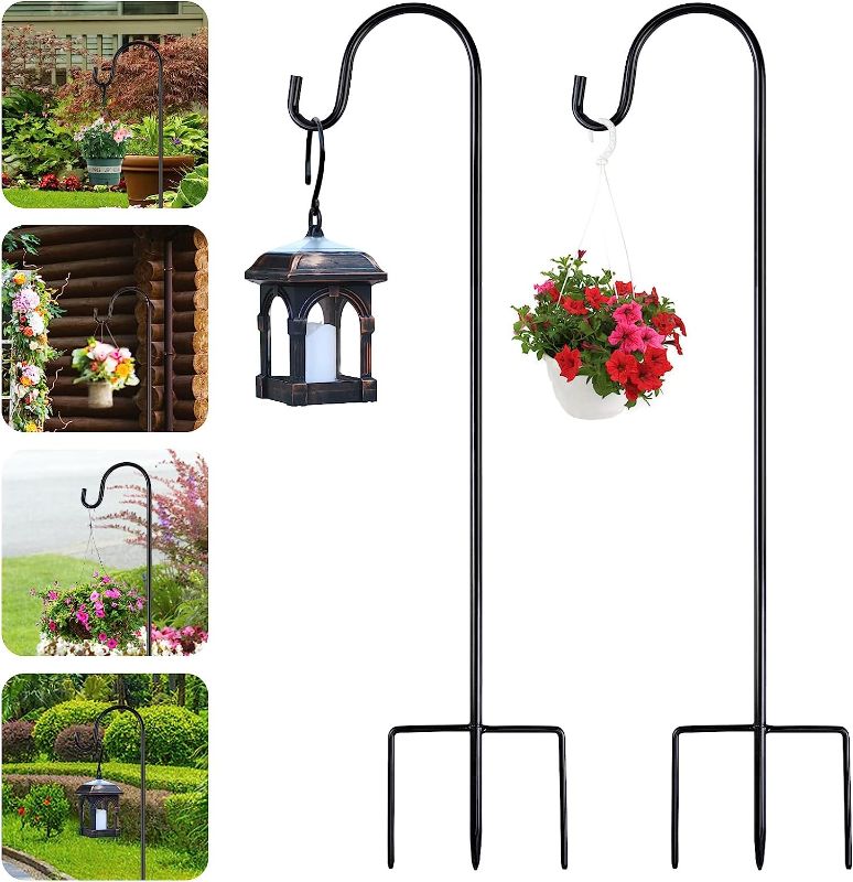 Photo 1 of 2 PCS Shepherds Hook Outdoor 23 to 35 inch Garden Shepherds Hook Metal Garden Stake with Hooks Lantern Stick Shepherds Hooks for Solar Lights Lanterns Bird...
