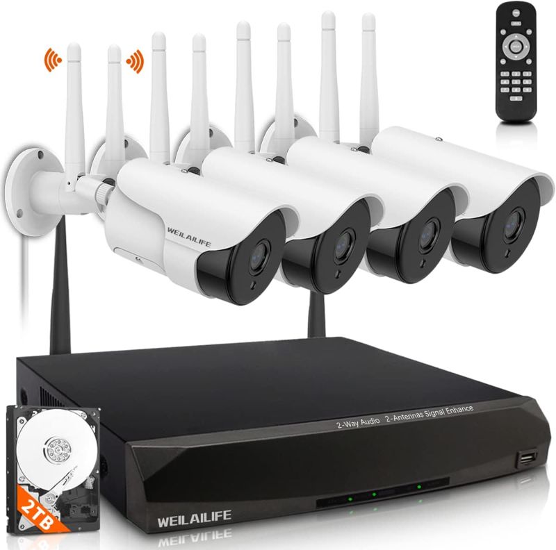 Photo 1 of ?2-Way Audio & 2-Antenna Enhance? Outdoor Wireless Security Camera System, Dual Antennas Enhanced WiFi Surveillance Camera System, 3.0MP 4 Cams 8 Channel Waterproof Home Video Surveillance
