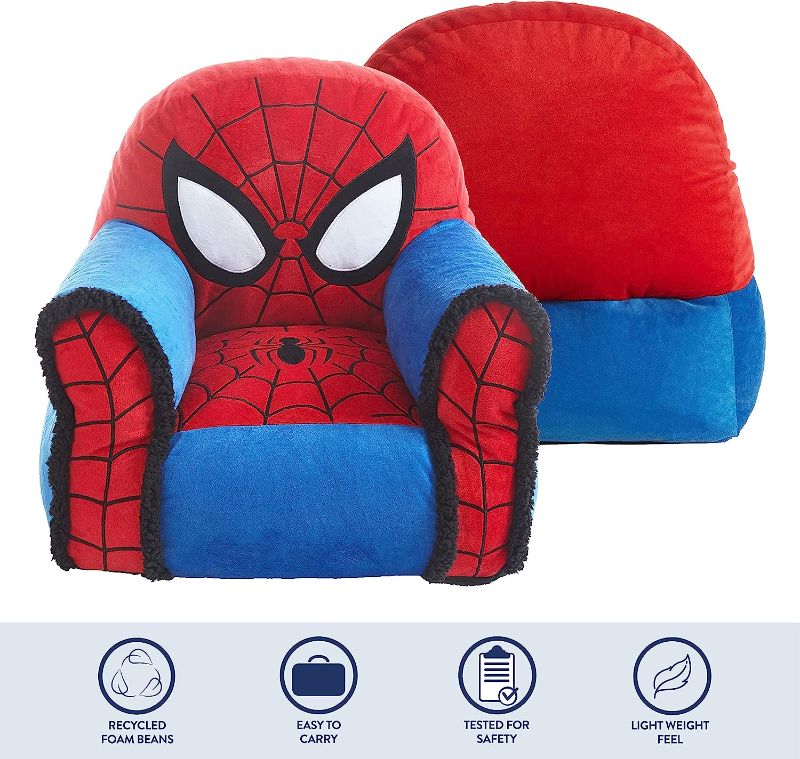 Photo 1 of 2pc Idea Nuova Marvel Spiderman Figural Bean Bag Chair with Sherpa Trim, Ages 3+, Polyester, Red