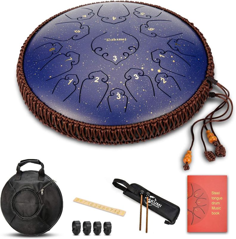 Photo 1 of 14 Inch 15 Note Steel Tongue Drum Percussion Instrument Lotus Hand Pan Drum with Ultra Wide Range and Drum Mallets Carry Ba
