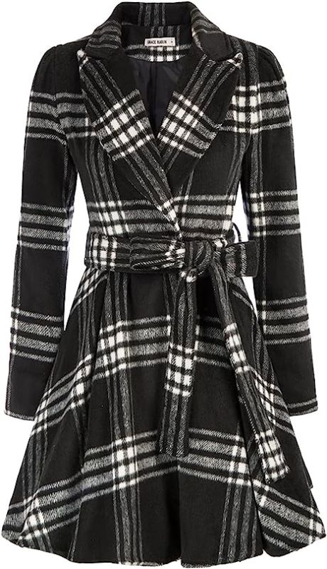 Photo 2 of GRACE KARIN Women's Notch Lapel Long Puff Sleeve a Line Pea Coat with Self Tie Belt xl
