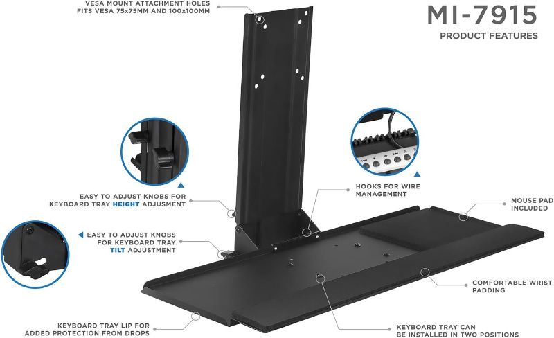 Photo 1 of Mount-It! Monitor and Keyboard Wall Mount, Height Adjustable Standing VESA Keyboard Tray, 25 Inch Wide Platform with Mouse Pad (MI-7915)
