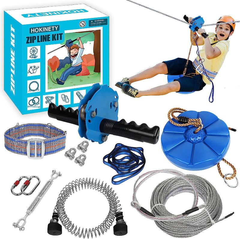 Photo 1 of Zip line Kits for Backyard 90FT - Zip Lines for Kid and Adult Up to 330 lb with Ziplines Spring Brake & Belt & Zip line Trolley & Seat for Outdoor Playground Entertainment Equipment
