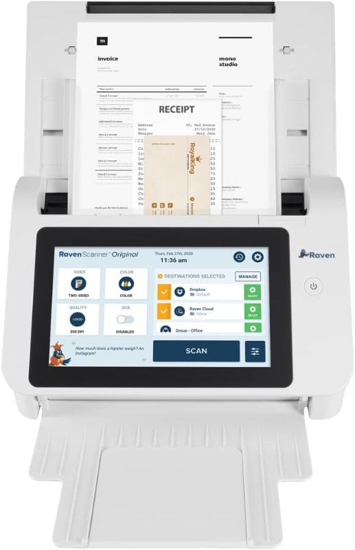 Photo 1 of Raven Original Document Scanner - Huge Touchscreen, Color Duplex Feeder (ADF), Wireless Scanning to Cloud, WiFi, Ethernet, USB, Home or Office Desktop (2nd Gen)
