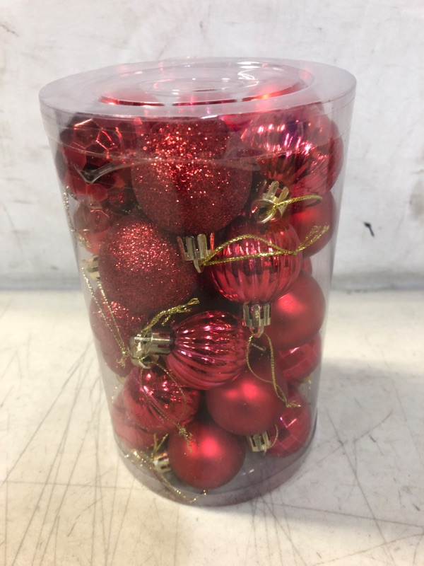 Photo 2 of 34 Ct Christmas Tree Ornaments 1.57 inch Shatterproof Plastic Xmas Tree Hanging Balls for Christmas Decorations (Red)