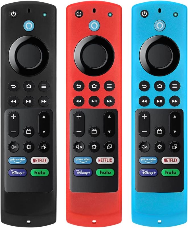 Photo 1 of 3 Pack Silicone Case for Fire TV 4-Series/Fire TV Omni Series/Toshiba Fire TV/Insignia Fire TV Edition Remote Control for 2021 Stick Voice Remote Protective Cover Skin Sleeve - Black Red Blue