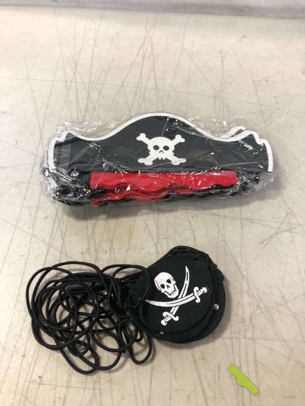Photo 2 of 16 Pieces Halloween Skull Print Pirate Captain Hat Pirate Eye Patch Set Felt Classic Costume Pirate Hat Funny Pirate Cap Skull Print Eye Mask for Pirate Party Cosplay Fancy Dress Halloween Decoration