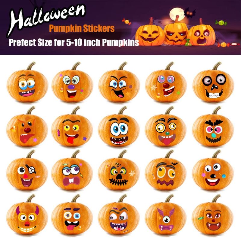 Photo 1 of 2 PACK -- 80 Packs Halloween Pumpkin Decorating Kit, Make Pumpkin Face Stickers in 20 Designs, Halloween Stickers for Kids Halloween Party Favors Trick or Treat Party Supplies