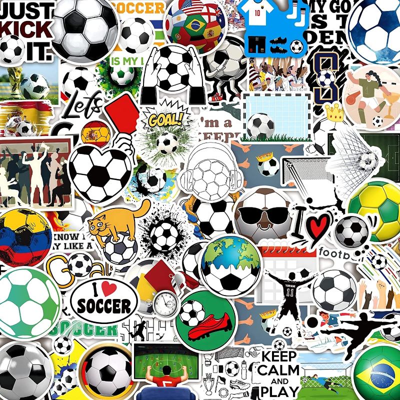 Photo 1 of 130pcs Soccer Stickers, World Soccer Cup Stickers Pack, Soccer Gifts for Soccer Lovers, Soccer Party Favors, Soccer Decorations