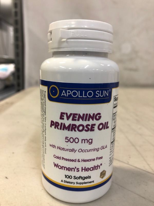 Photo 2 of APOLLO SUN Evening Primrose Oil 500mg EPO Supplement (100 Softgels)  BB 12/2023