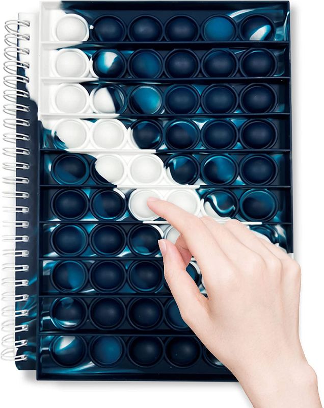 Photo 1 of Fidget Notebook, Fidget Spiral Notebook, Push Pop Bubble Fidget Sensory Toy Stress Reliever Stationery, Composition Notebooks Portable for School Office Notebook Kids School Gifts Navy Blue Notebook